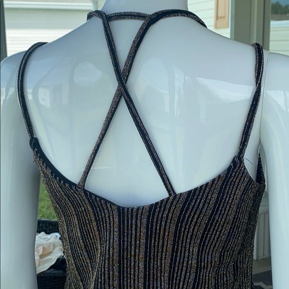 Express - Crop Black & Gold Glitter Stripe Tank Top Size XS - Picture 5 of 7